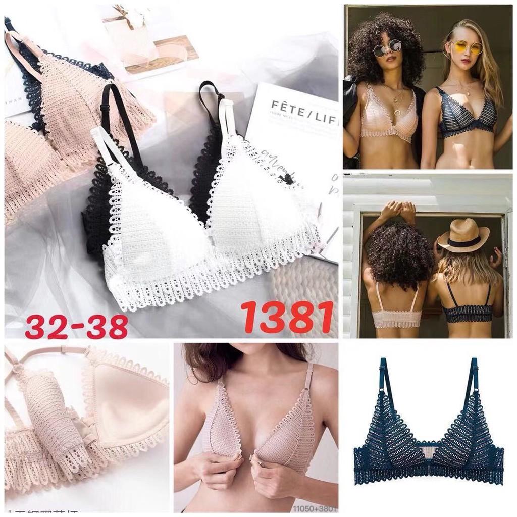 Bộ Quần Áo Lót Ren Mút Mỏng Áo Cài Trước Siêu Sexy