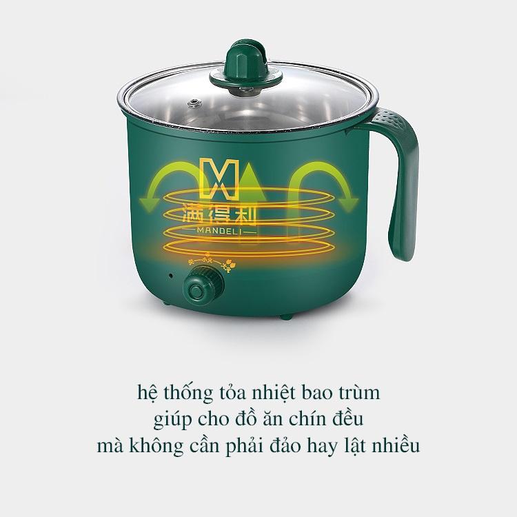 Nồi lẩu mini xanh đa năng 2 tầng điện núm xoay 2 nấc nhiệt kèm giá hấp 1,8L