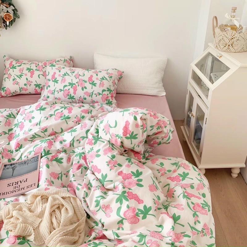 Bộ Chăn Ga Gối Cotton Living 100%cotton Hàng Nhập Khẩu Cao Cấp 4 Món Hoa Vintage 2021