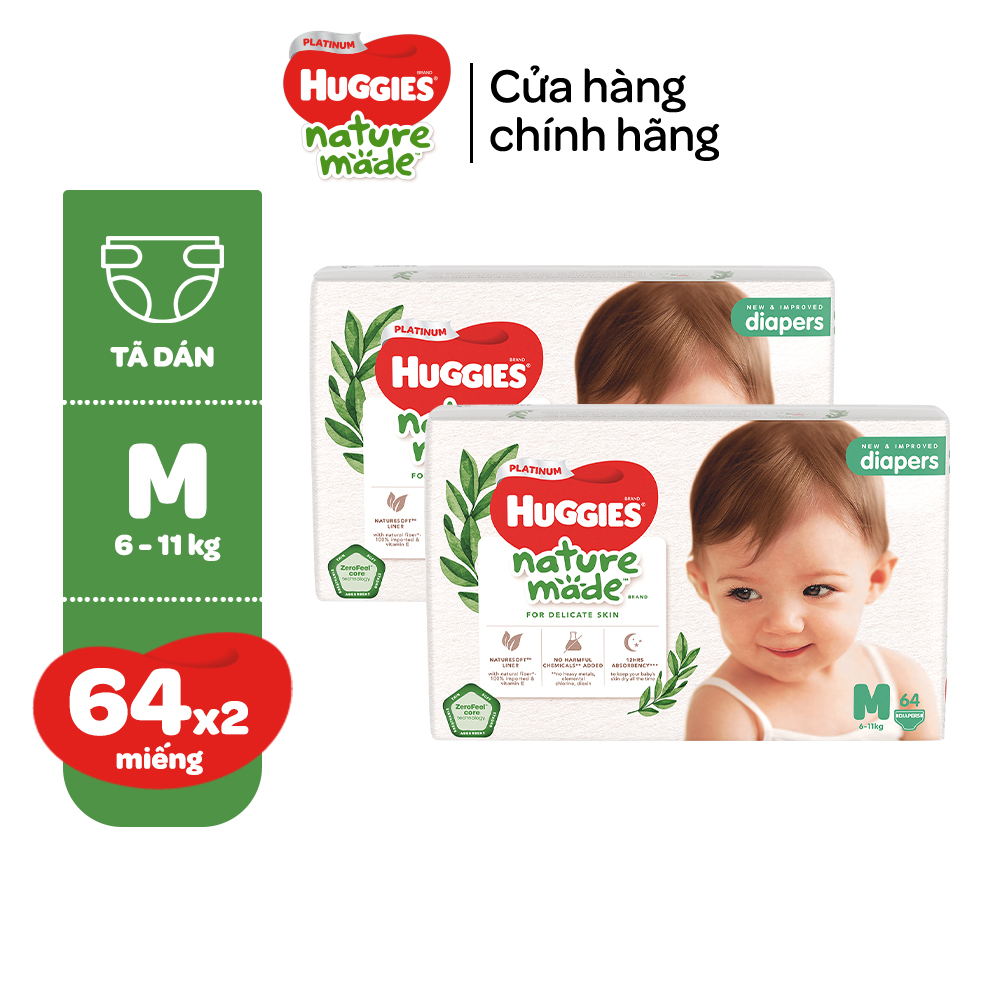 Combo 2 Tã/Bỉm dán Huggies Platinum NatureMade M64/L54/XXL44