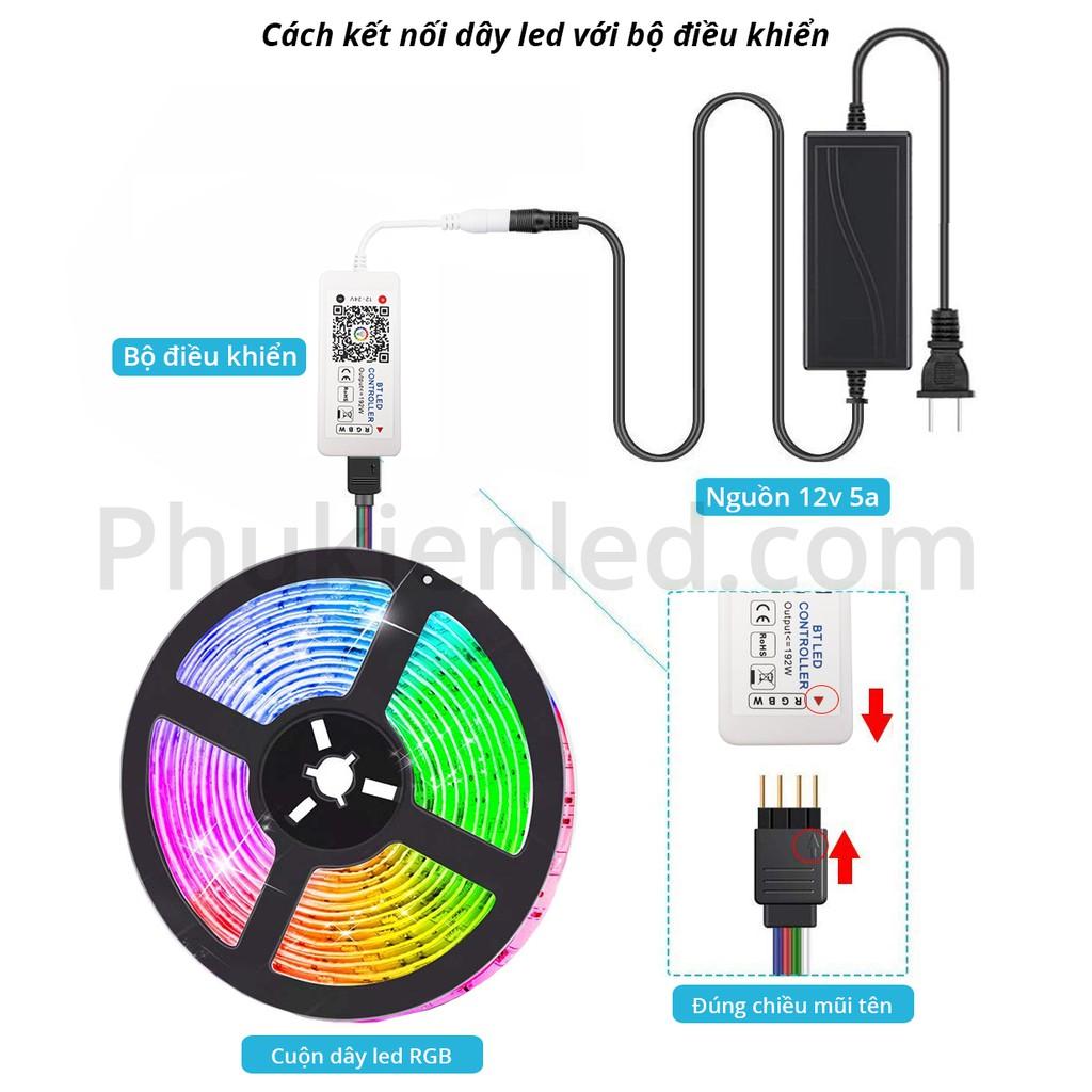 COMBO Led dây Bluetooth nháy theo nhạc điều khiển bằng App điện thoại – Dây led RGB 12V dài 5 mét chống nước