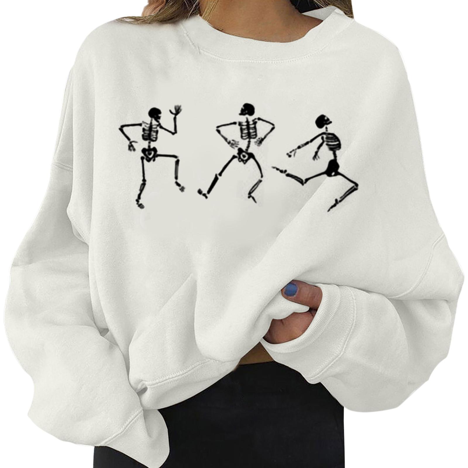 Women Crewneck Sweater Lightweight Fit Sweatshirt Skull Sweet Printed for Autumn
