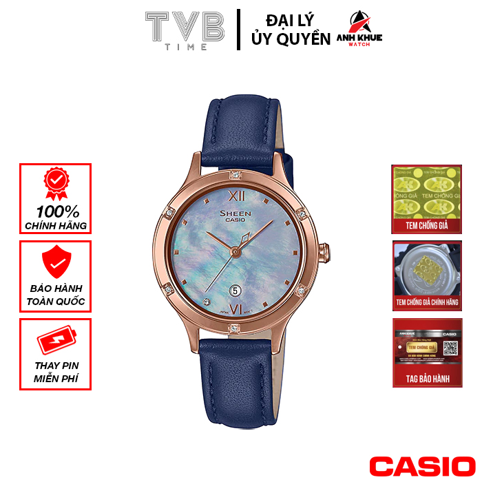 Đồng hồ nữ dây da Casio Sheen chính hãng SHE-4546PGL-2AUDF