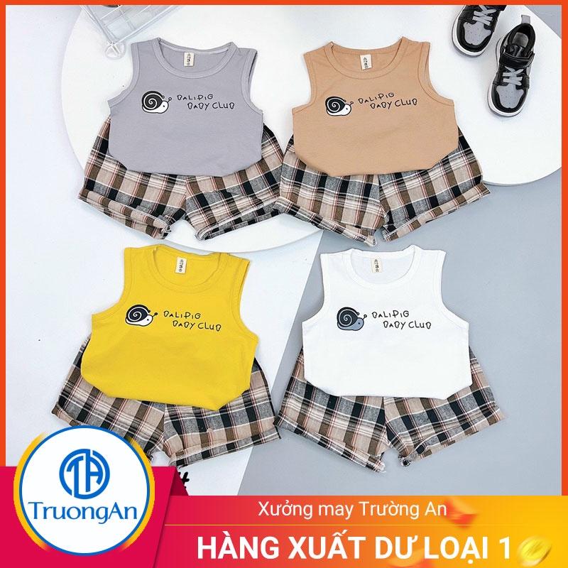 Bộ bé trai quần kẻ sọc, áo ba lỗ cotton