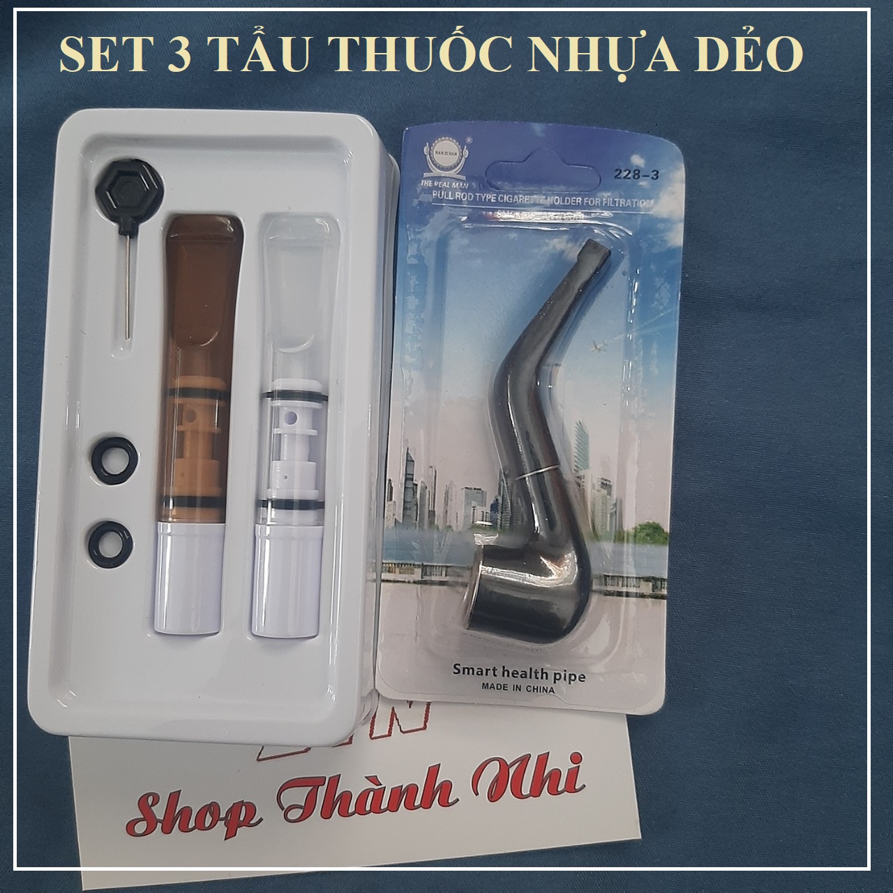 Bộ 3 tẩu thuốc nhựa dẻo gắn điếu bảo vệ sức khỏe, Shop Thành Nhi CB004