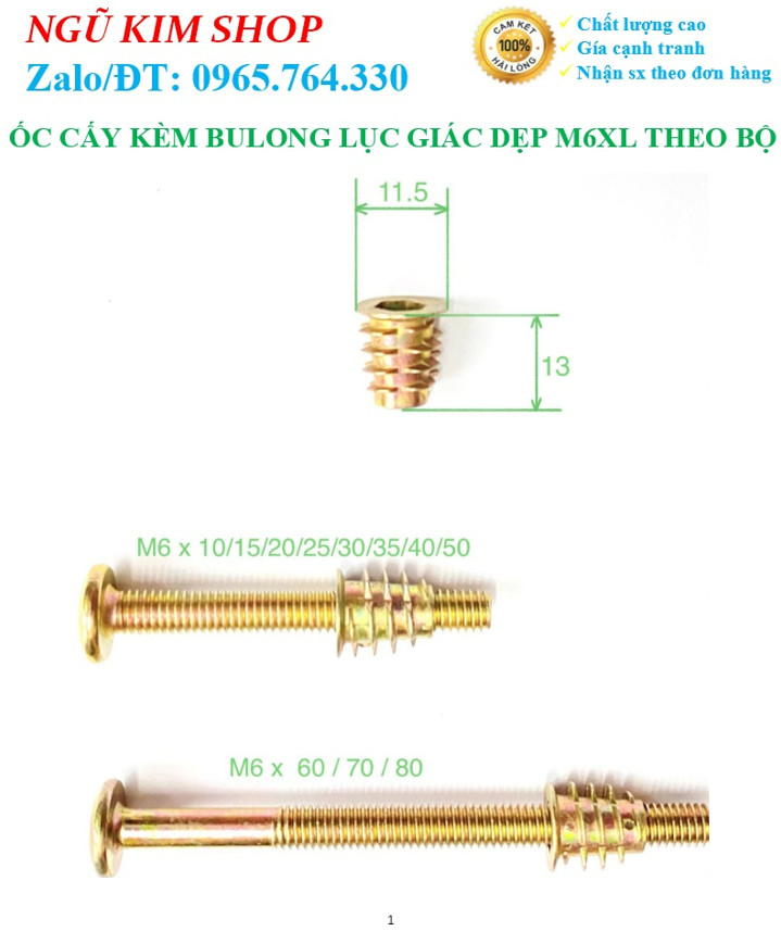ỐC CẤY KÈM BULONG LỤC GIÁC DẸP M6 x L THEO BỘ