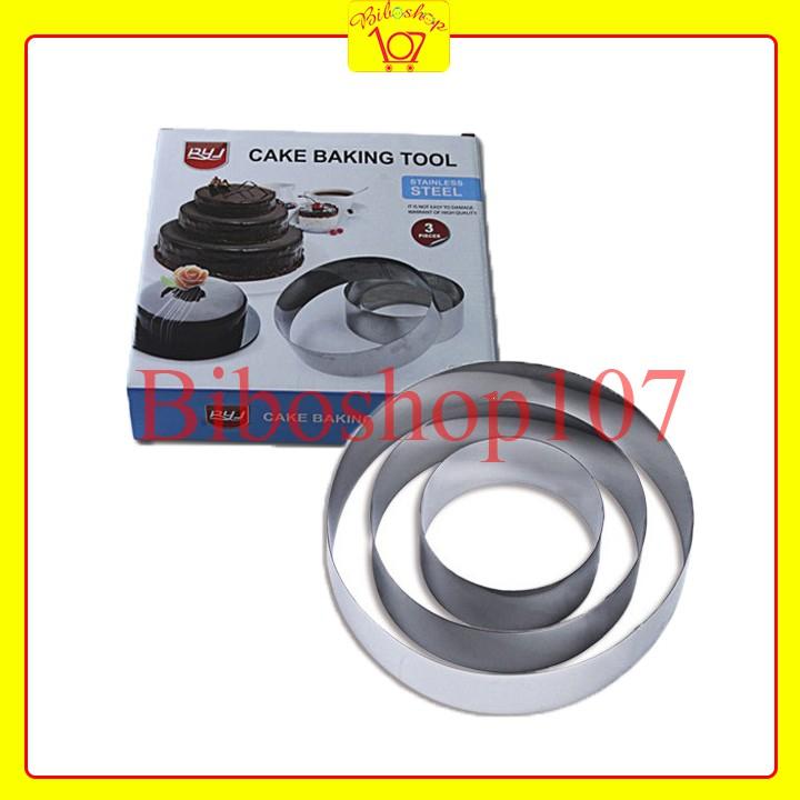 Bộ 3 khuôn inox hình tròn làm bánh mousse, tiramisu