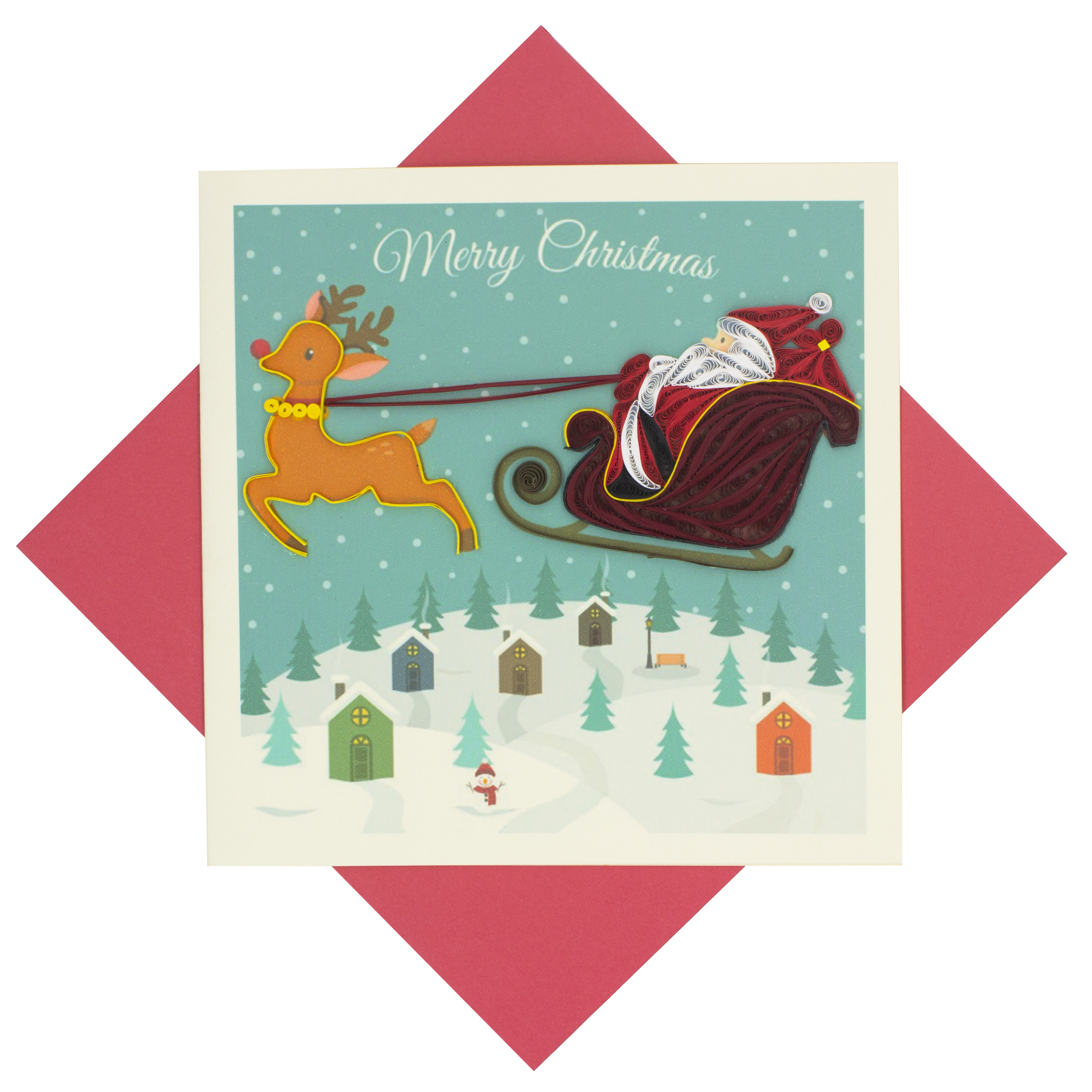 Hình ảnh Tiki NowThiệp NOEL Giấy Xoắn Thủ Công (Quilling Card) Tuần Lộc Kéo Xe Merry Christmas - Tặng kèm khung giấy để bàn. Thiệp Giáng Sinh handmade độc đáo 