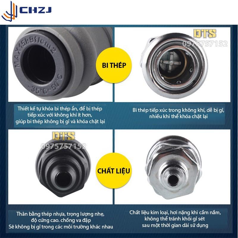 Bộ đầu nối nhanh dây hơi phi 8mm, phi 10mm CHZJ khớp nối nhanh tự động khóa bằng nhựa thép đặc chủng chống va đập