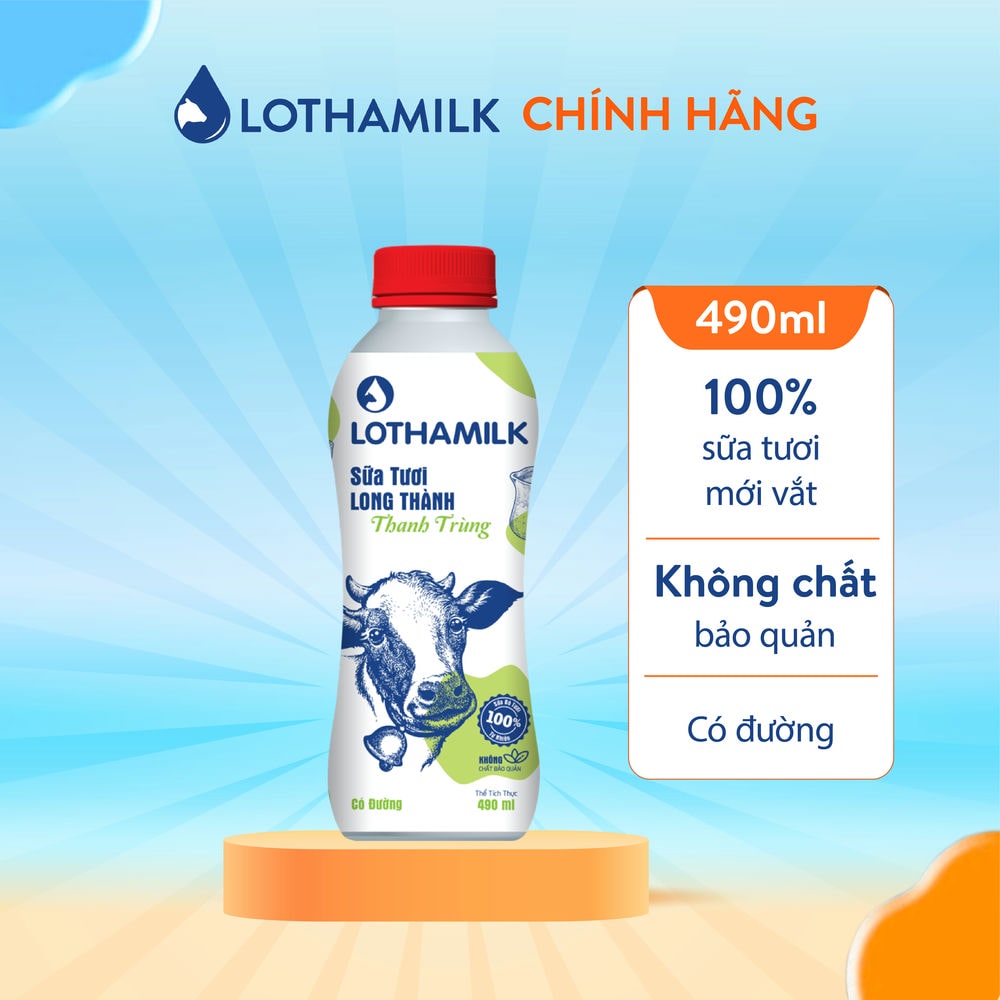 Sữa tươi thanh trùng Lothamilk chai 490ml