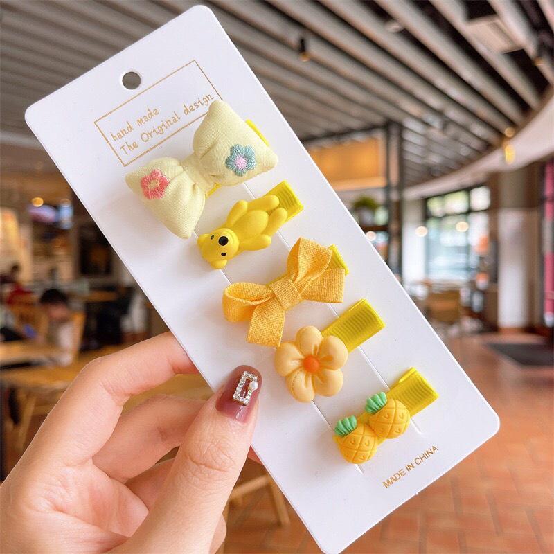 SET 5 - KẸP TÓC PHỐI NHIỀU KIỂU HOA NƠ HOẠT HÌNH THEO MÀU ĐÁNG YÊU CHO BÉ - NUNAM SHOP