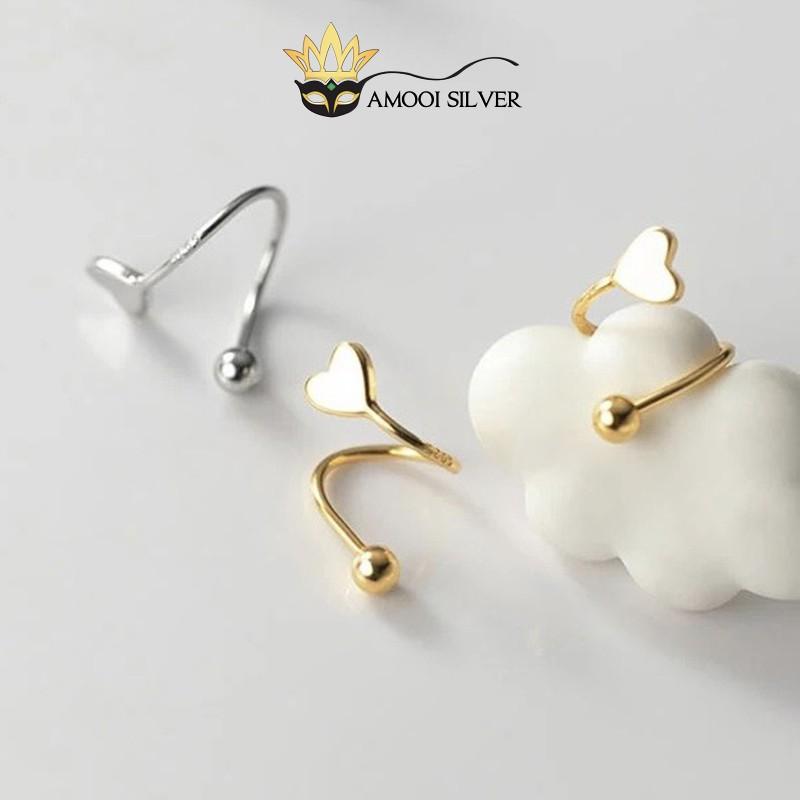 Bông tai bạc S925 tim xoắn chui vặn - Amooi Silver AB212