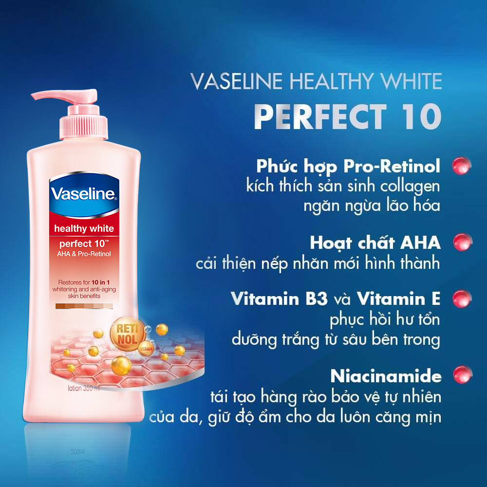 Sữa Dưỡng Thể 350Ml Vaseline Dưỡng Ẩm Sáng Da Perfect Youth Phức Hợp Pro-Retinol Kích Thích Sản Sinh Collagen Hoạt Chất Aha Cải Thiệt Nếp Nhăn