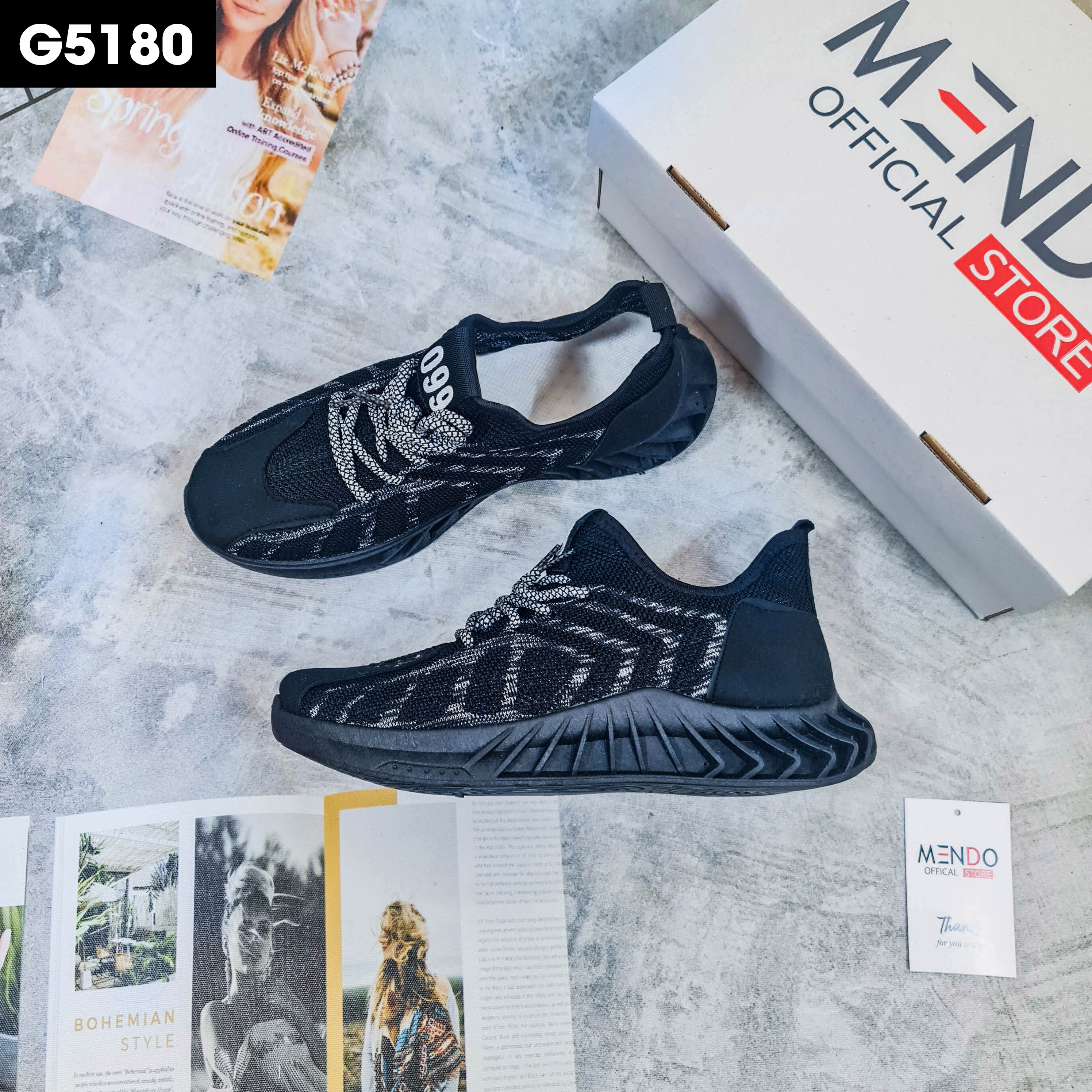 Giày Thể Thao Nam MENDO - Giày Sneaker Màu Đen, Giày Thoáng Khí Cao Cấp, Đế Xốp Nhẹ, Đàn Hồi Tốt - G5180