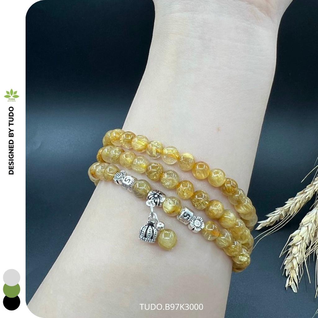 Vòng Tay Nữ Đẹp - Vòng Phong Thủy Mệnh Kim Thổ TUDO VCBTATV B97K3000 AG925 Charm Vương Miện, Tóc Vàng - Sự Nghiệp