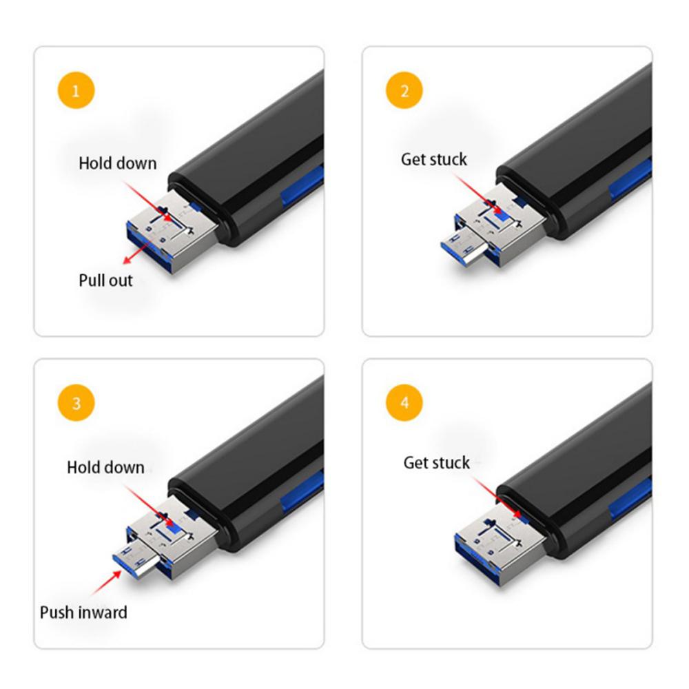 3 in 1 Type-C Card Reader Micro USB Type-C OTG Extension High Speed TF Memory Card Reader for PC Computer Phone Black