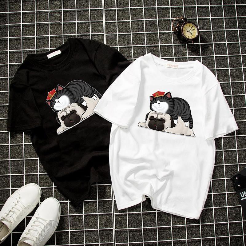 Áo thun unisex form rộng cún pug và cún alaska dễ thương vải dày mịn 2019T2134