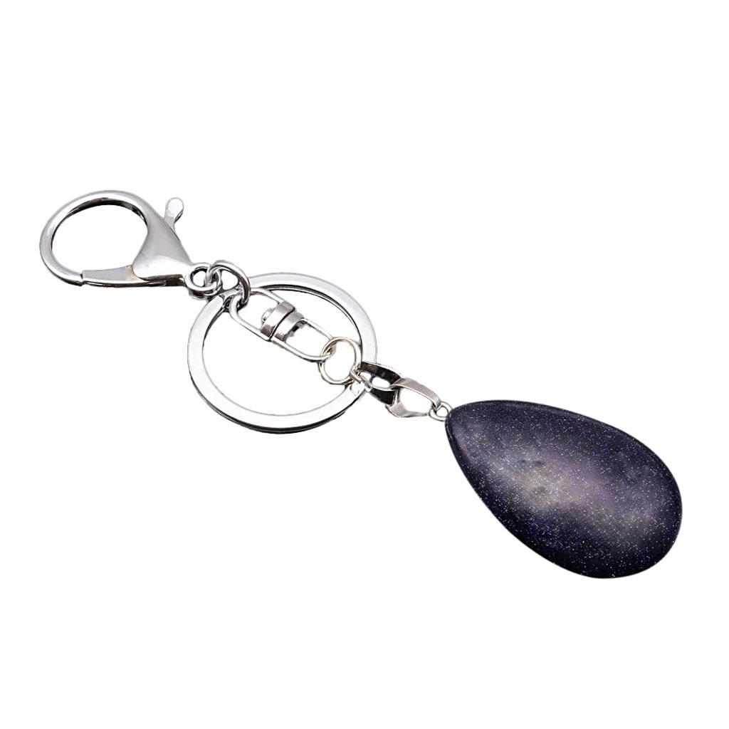 2X Cute Waterdrop SHape Gemstone Pendant Keychain Keyring DIY Dark Blue