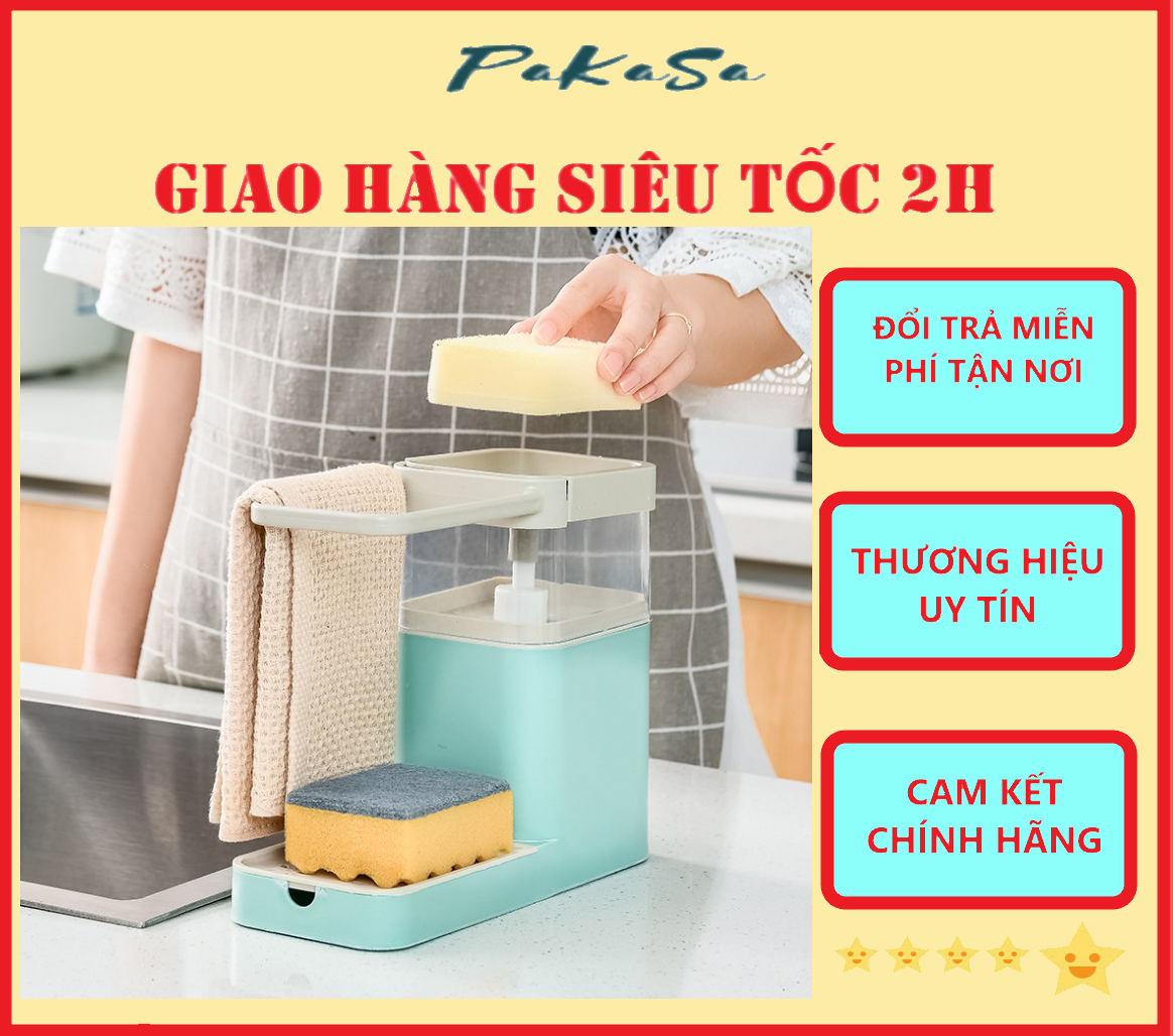 Hộp Đựng Xà Phòng Thông Minh Lấy Xà Phòng Tự Động 2 Tầng Tặng Kèm Miếng Rửa Chén Bọt Biển PaKaSa - Hàng Chính Hãng