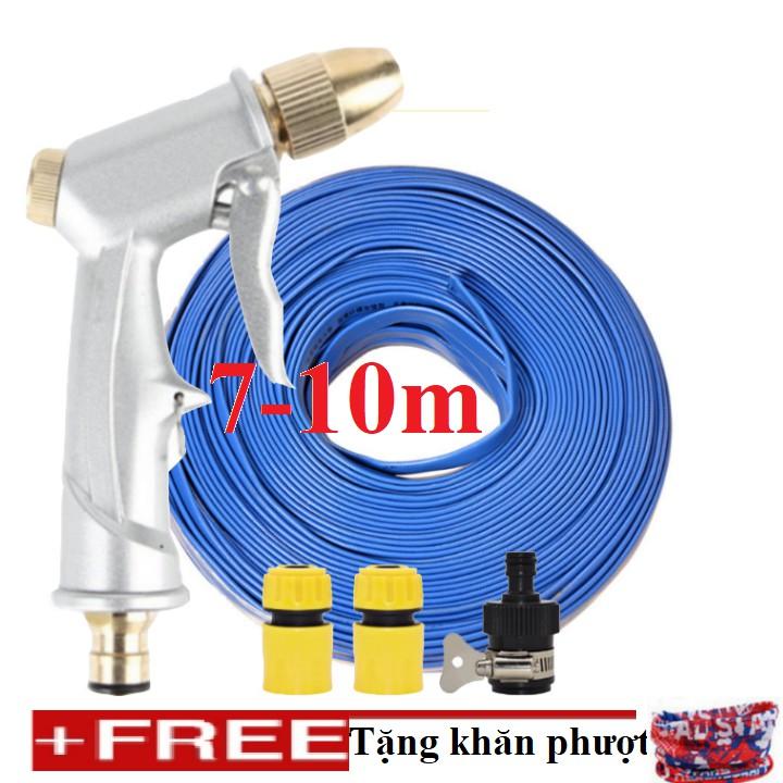 Bộ dây vòi xịt nước rửa xe, tưới cây . tăng áp 3 lần, loại 7m, 10m 206701 đầu đồng, cút, + tặng khăn phượt