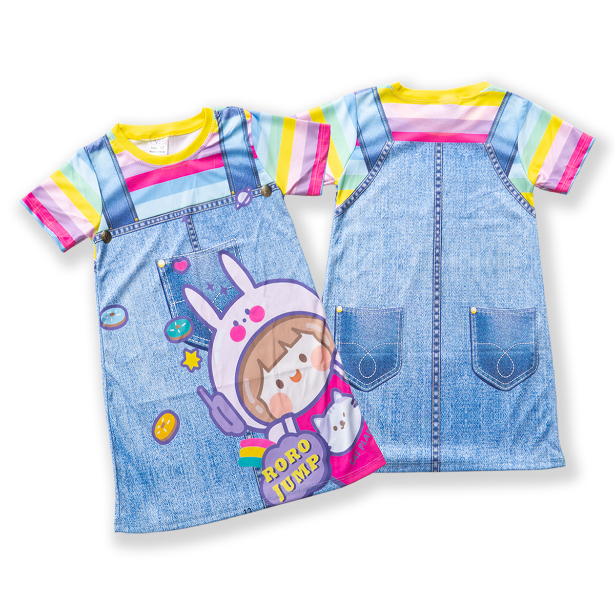 Váy bé gái giả yếm in 3D sọc ngang vải thun hiệu MIMYKID, đồ trẻ em - LMTK-V02H3 - Giao màu ngẫu nhiên