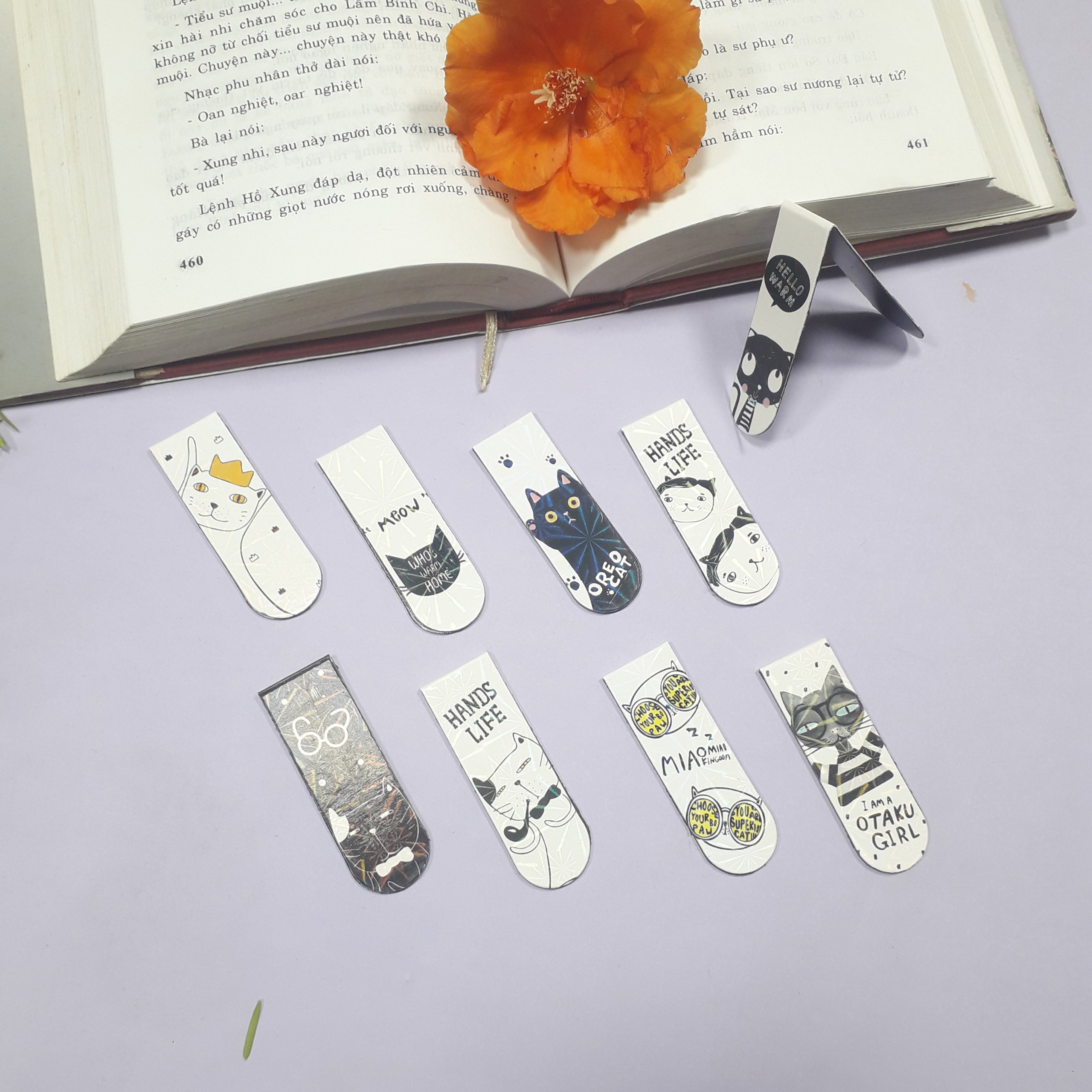 Combo 9 Bookmark Nam Châm Magnet ( Đánh Dấu Sách ) Meo Meow Dễ Thương Màu Sắc