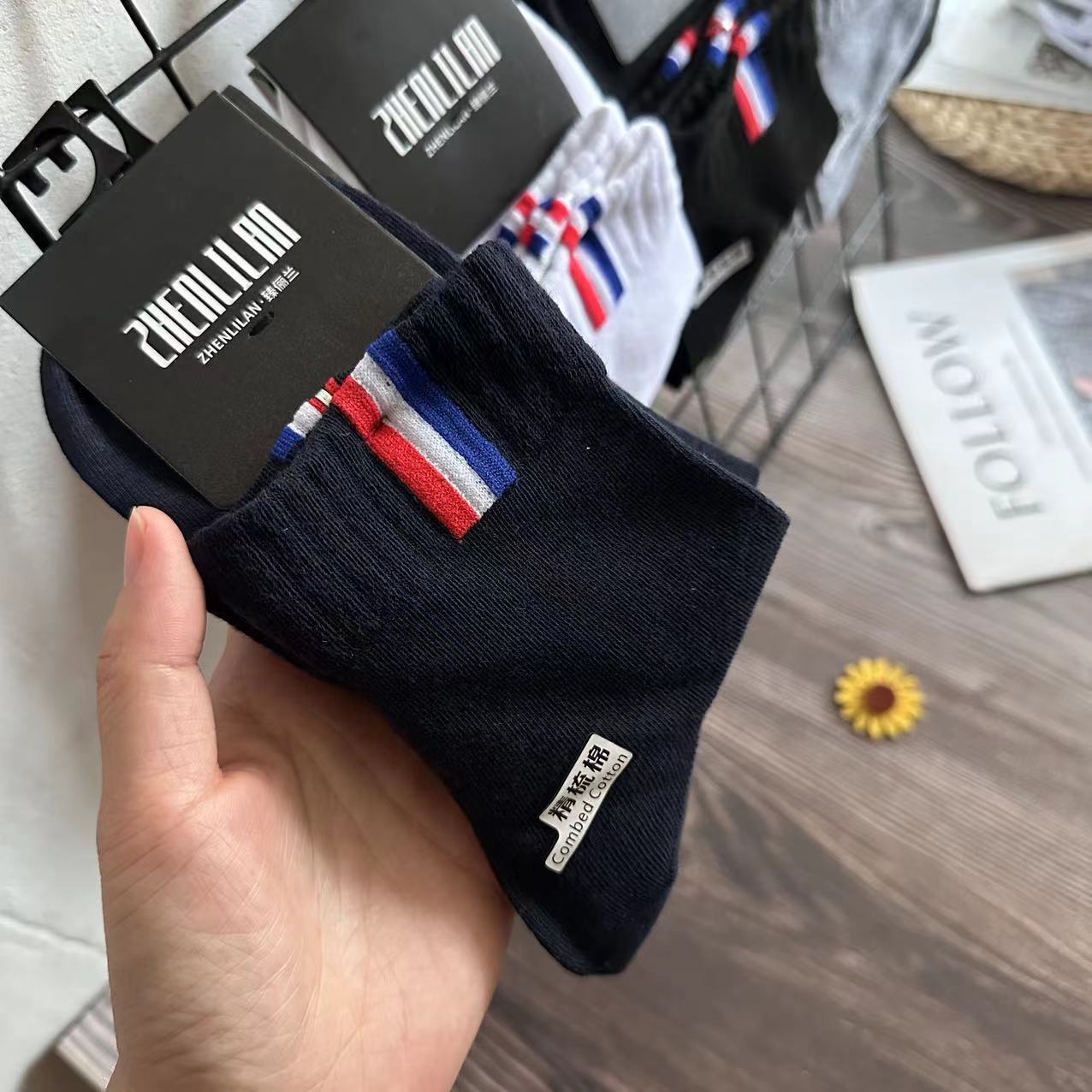 Set 5 đôi tất nam cổ cao cotton cao cấp thoáng khí, kháng khuẩn chống hôi chân