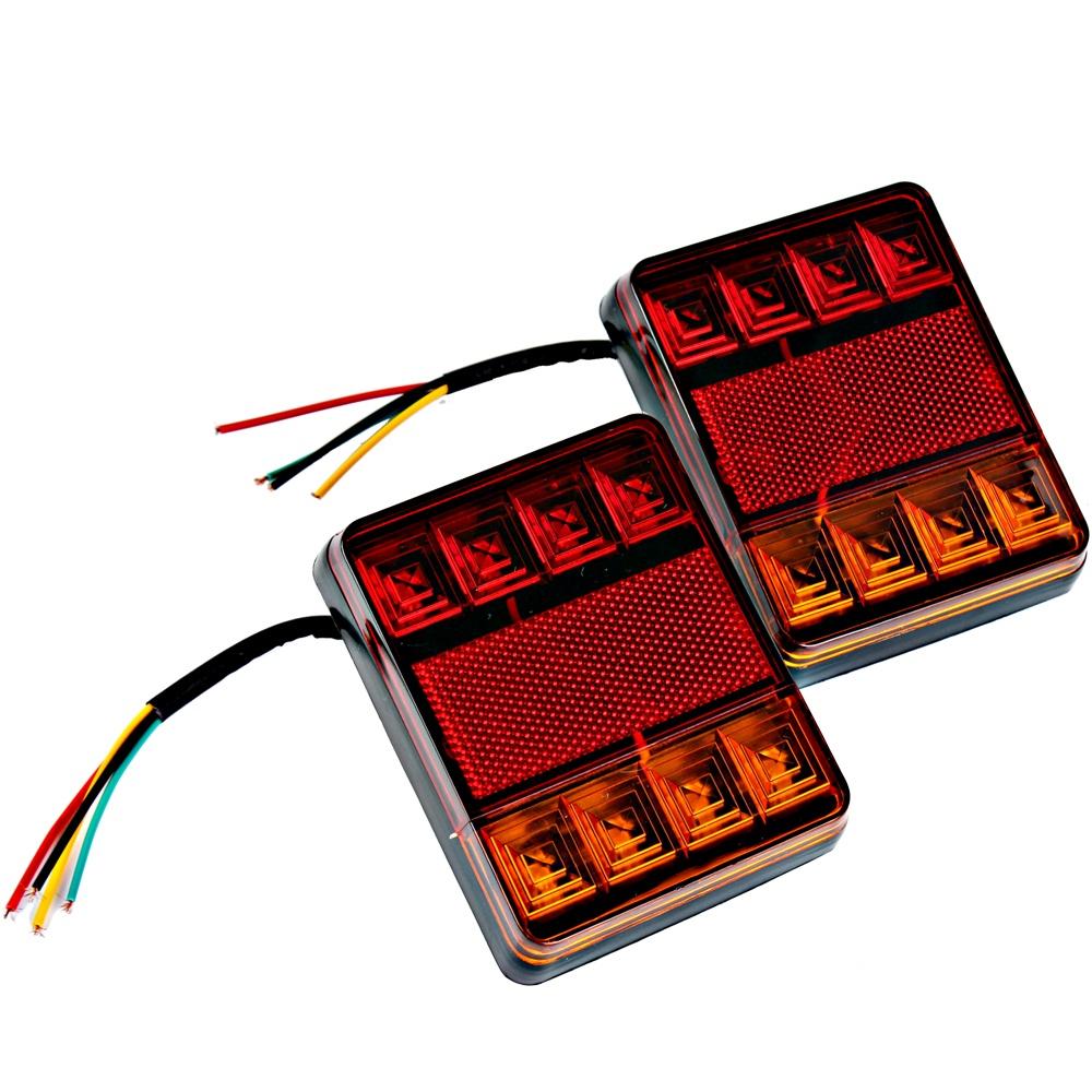 Set 2 đèn LED 8 bóng DC 12V cảnh báo chống nước gắn đuôi xe tải/tàu thuyền