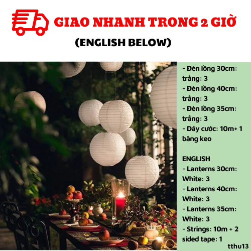 Bộ đèn lồng trang trí trung thu màu trắng tthu13