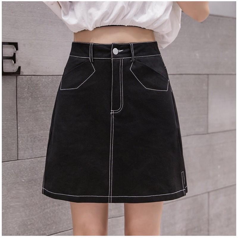 Chân Váy Cạp Cao Hai Màu Đen Trắng Phong Cách Hàn Quốc_V15
