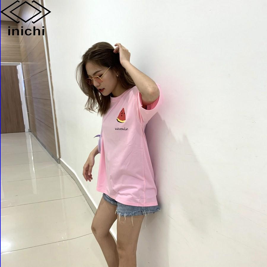 Áo thun unisex INICHI tay lỡ form rộng hot trend in hình dưa hấu - IC638 màu hồng