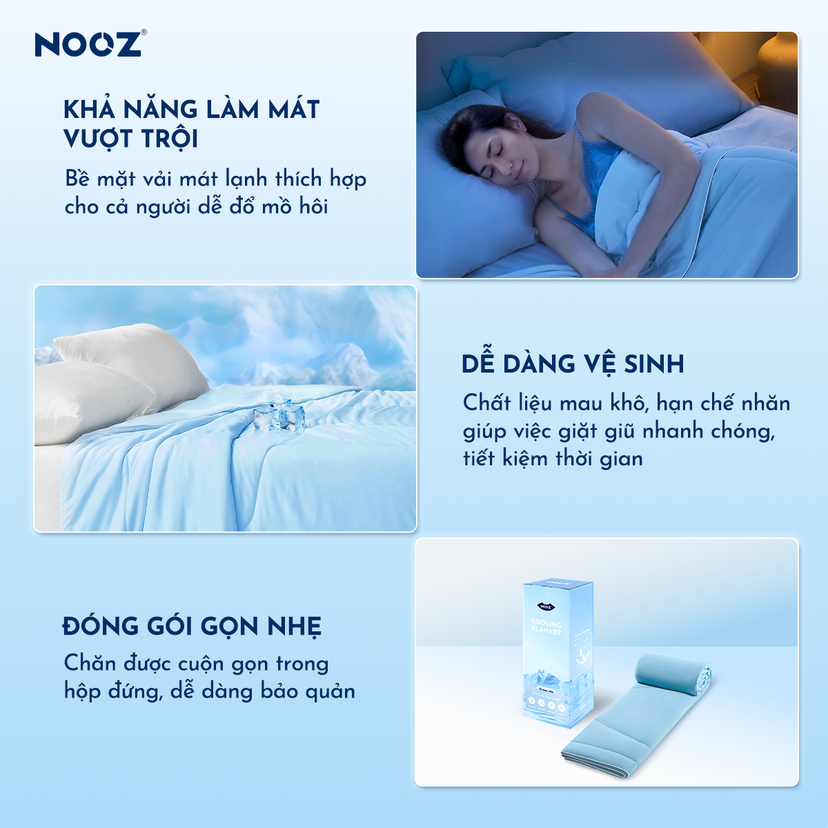 Chăn Lạnh NOOZ Mền Điều Hoà Nhiệt Độ Mùa Hè Siêu Mát Lạnh Lõi Bông Mềm Mịn