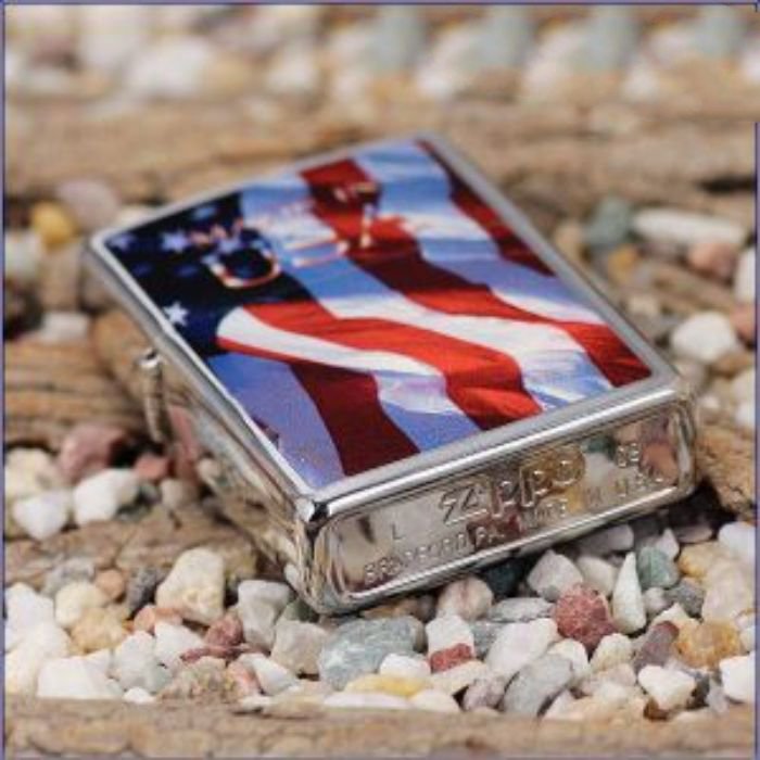 Bật Lửa Zippo Flag Made In Usa Brushed Chrome Chính Hãng Usa