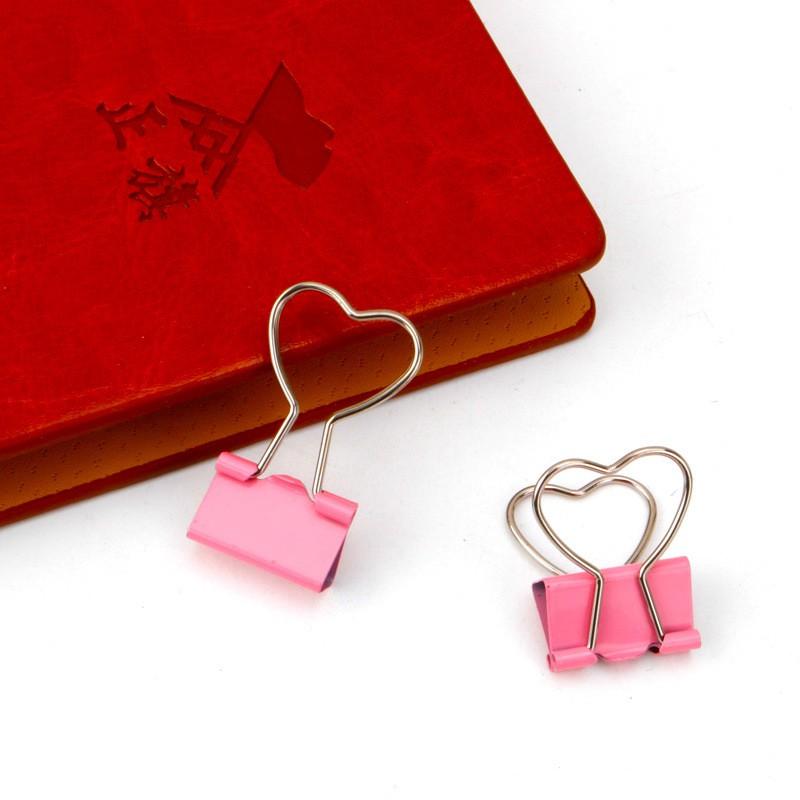 Kẹp giấy mini màu hồng hình trái tim bằng kim loại (KGH01)