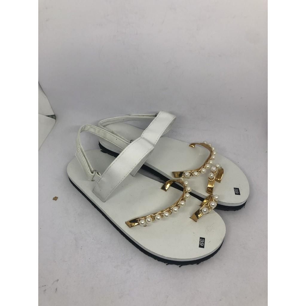 sandals nữ đế trắng quai trắng ( có phối châu trắng ) size 35 đến 40
