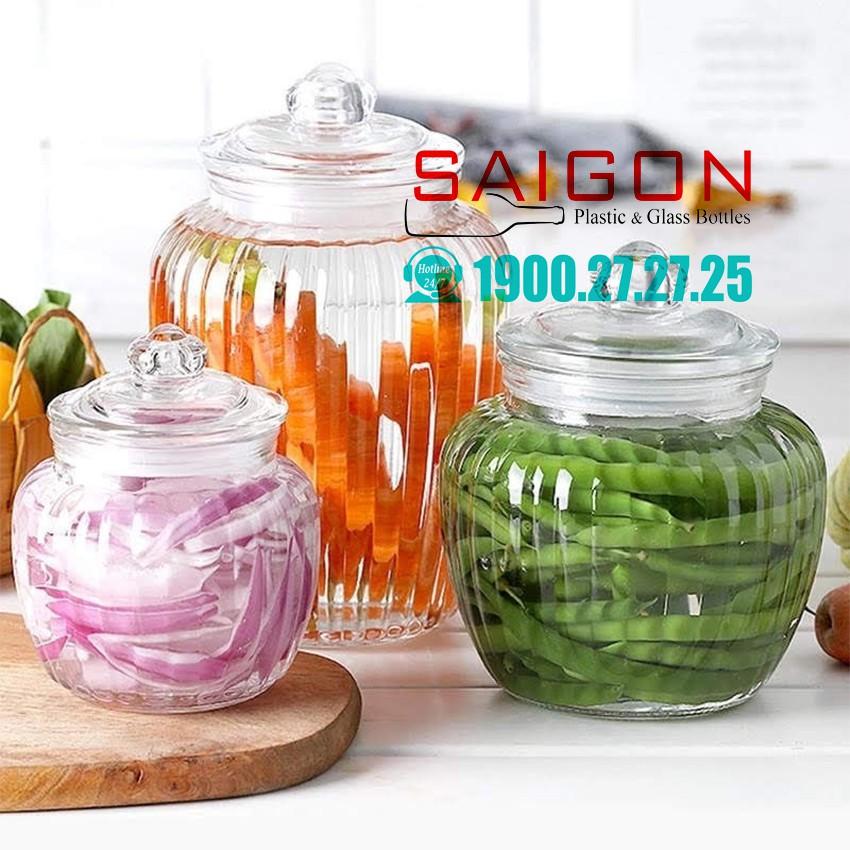Hũ Thủy Tinh Sọc Nắp Thủy Tinh Đựng Thực Phẩm