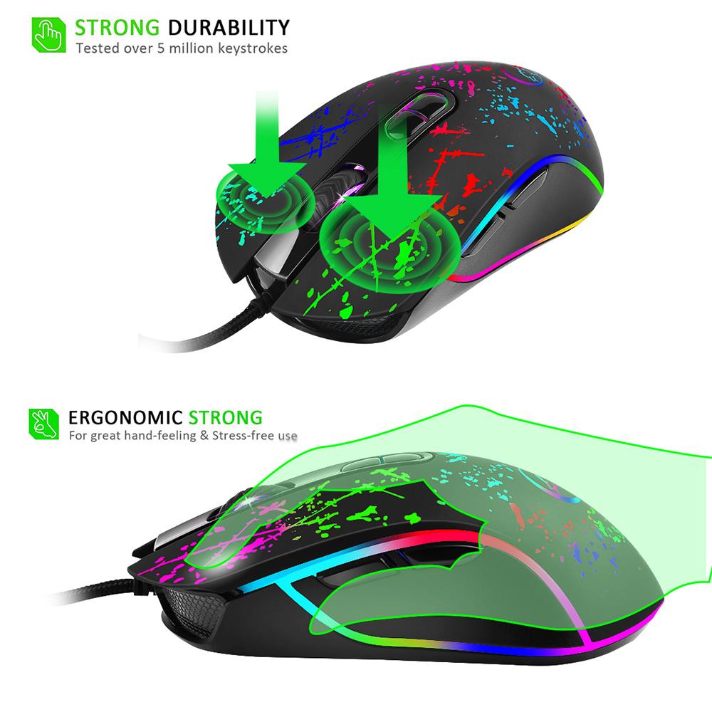 Chuột chơi game có dây YWYT với DPI có thể điều chỉnh được tay cầm công thái học RGB
