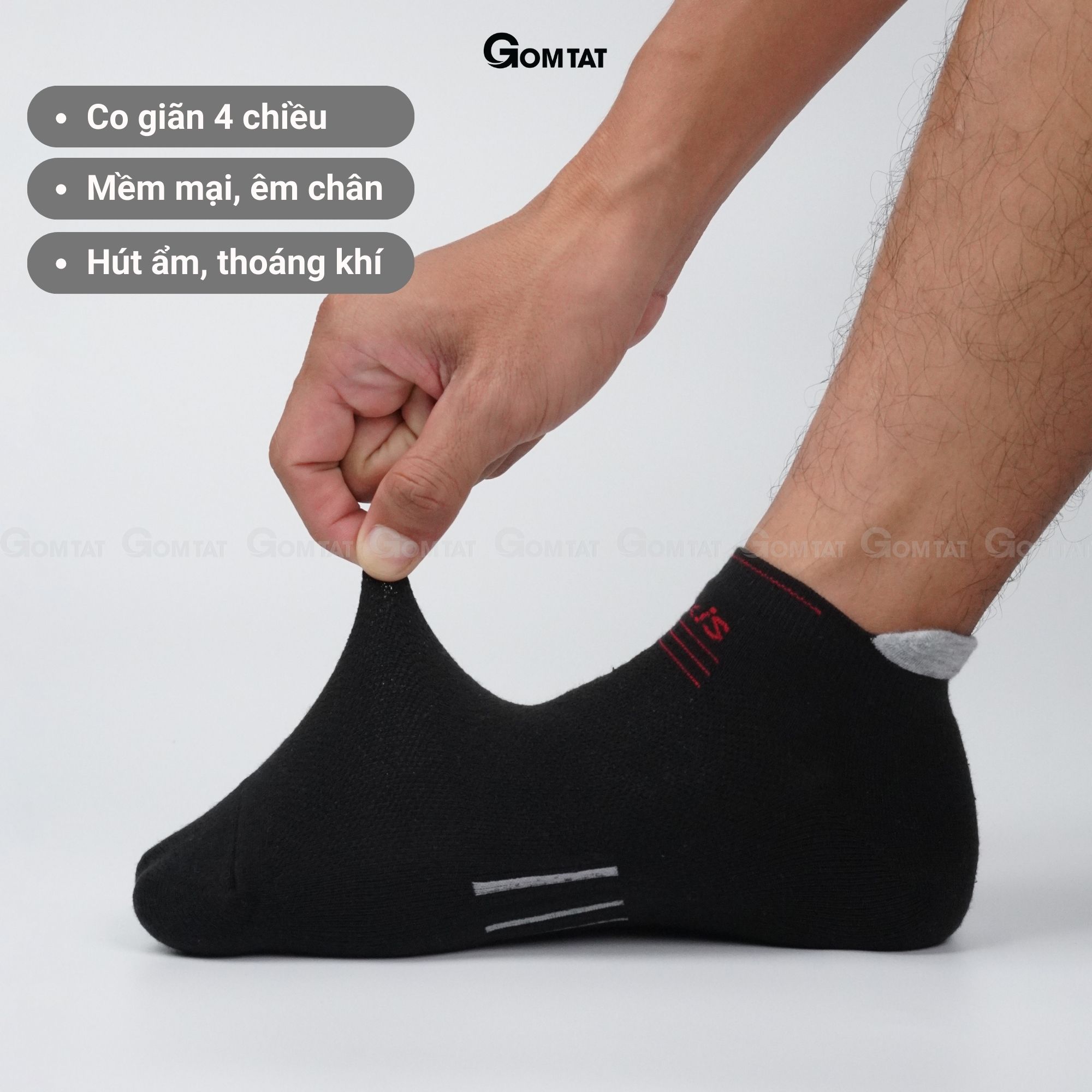 Tất nam cổ ngắn GOMTAT chuyên dùng cho thể thao, chất liệu cotton cao cấp, có đệm bảo vệ gót chân - LUXIS-S16-1DOI