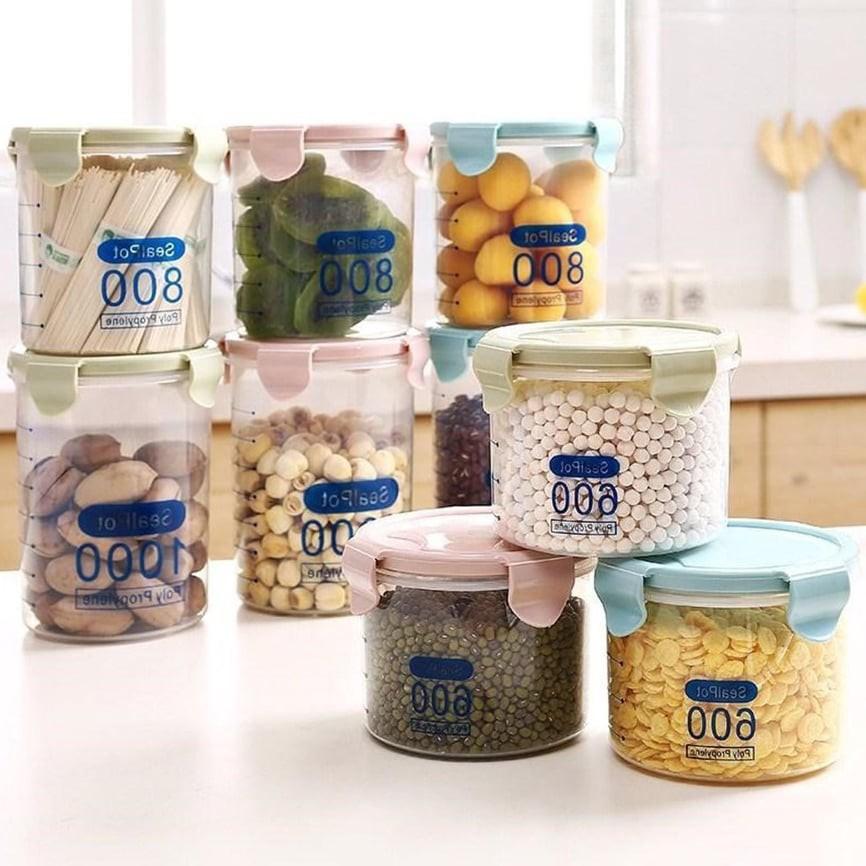 Set 3 Hộp Nhựa Đựng Thực Phẩm, Gia Vị Các Kích Thước Sealpot Chống Tràn Để Tủ Lạnh Có Vạch Chia Định Mức