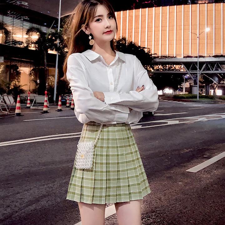 Chân váy kẻ sọc caro ngắn xếp ly xòe với màu mới siêu xinh