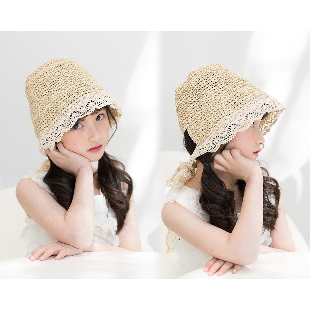Nón mũ cói viền ren thắt nơ xinh phong cách Hàn Quốc cho bé freesize từ 1 đến 4 tuổi