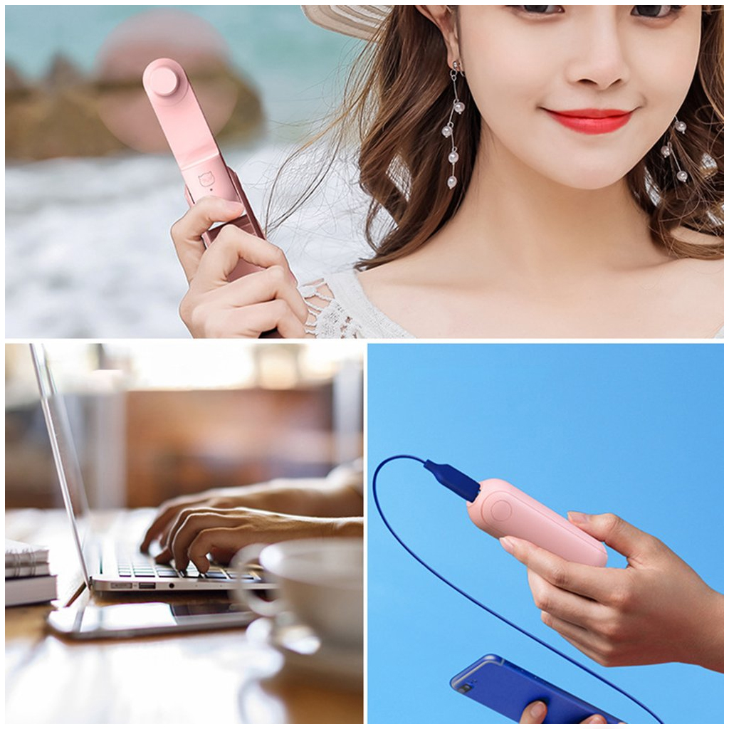 Quạt Cầm Tay Mini Đa Năng Kiêm Sạc Dự Phòng Tiện Dụng, Không Gây Ồn, Có Thể Gấp Gọn, Dung Lượng Pin 1500mAh, 2 Mức Làm Mát