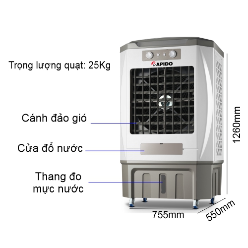 Quạt điều hòa không khí Rapido TURBO 12000-D - Hàng Chính Hãng - Chỉ Giao HCM