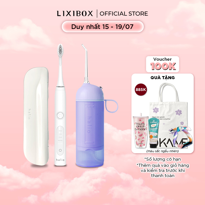 Combo Bàn chải điện Sonic Whitening Toothbrush - White và Máy Tăm Nước Cầm Tay Halio UltraClean Oral Irrigator - Periwinkle