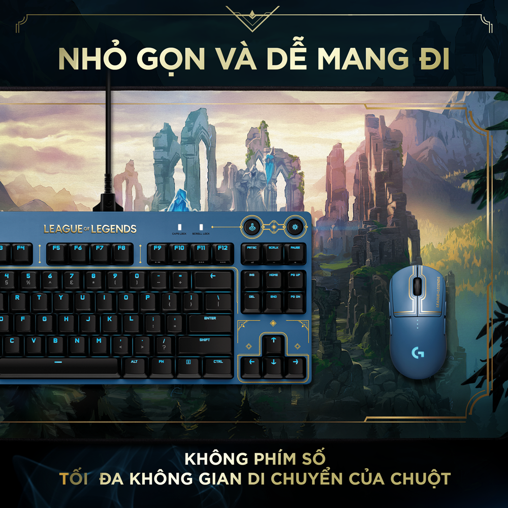 Bàn phím game cơ học Logitech Pro LOL League of Legends - Không phím số, nhỏ gọn, RGB, switch cơ tactile -Hàng chính hãng