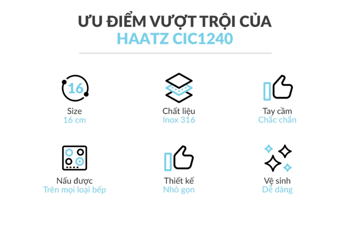 Quánh Inox316 Đúc Đáy Liền 3 Lớp Haatz CIC1250 Size 18cm - Hàng Chính Hãng Bảo Hành 5 Năm