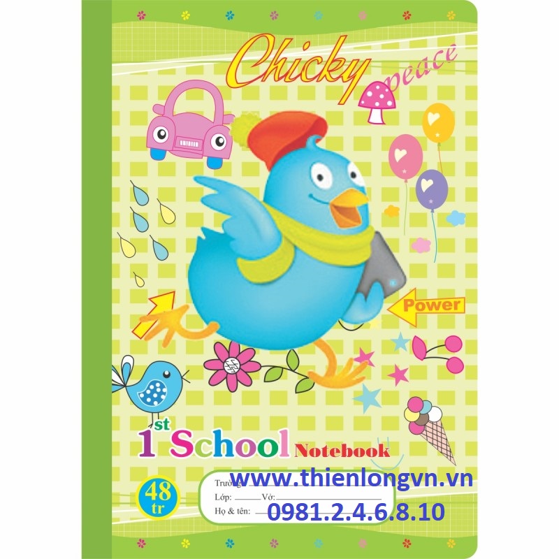 Vở 4 ô ly Chicky - 48 trang; Klong 015 bìa xanh lá