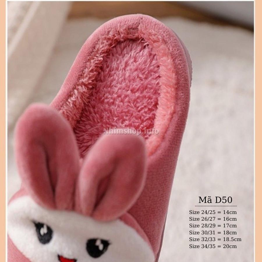 Dép bông đi trong nhà hình thỏ cà rốt dễ thương cho bé gái 2 đến 10 tuổi lót lông mềm đế cao su chống trơn cao cấp D50