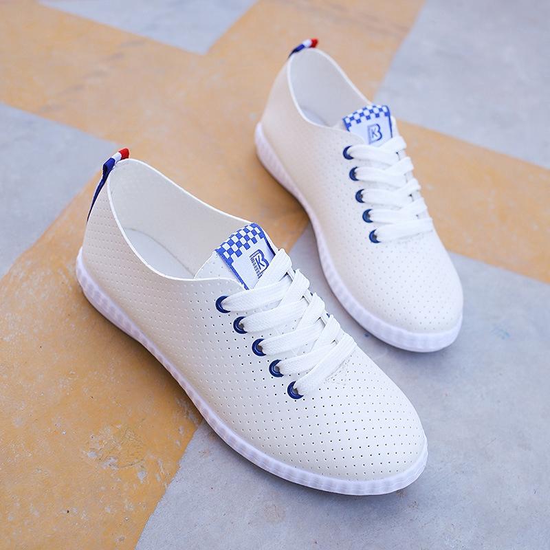 Giày Sneaker nữ trắng bằng da PU phong cách mùa hè