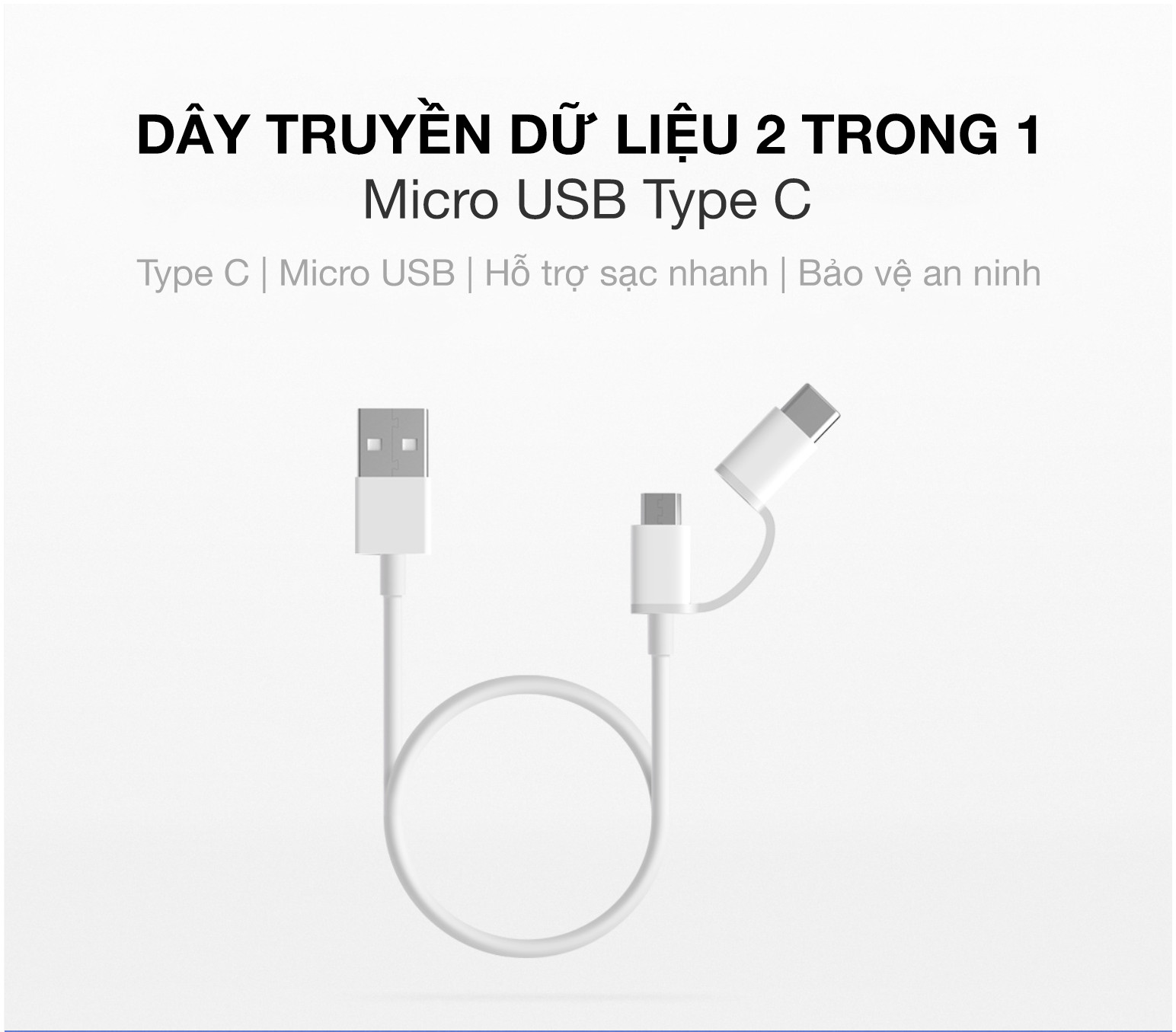 Dây Sạc Đa Năng 2 Trong 1  xiaomi 2 in 1 USB Type-C và Micro USB (1m) - Hàng Chính Hãng